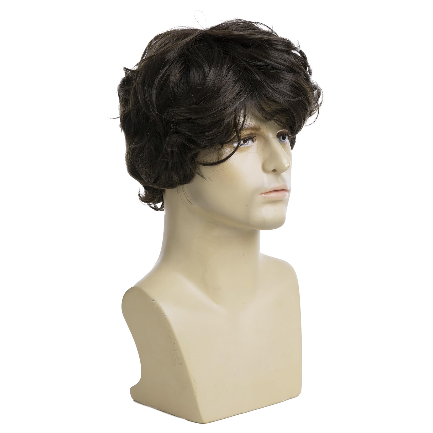 Perruque Courte Homme Brun Couches Synthétique - Look Naturel Vague - Neuf Avec étiquettes