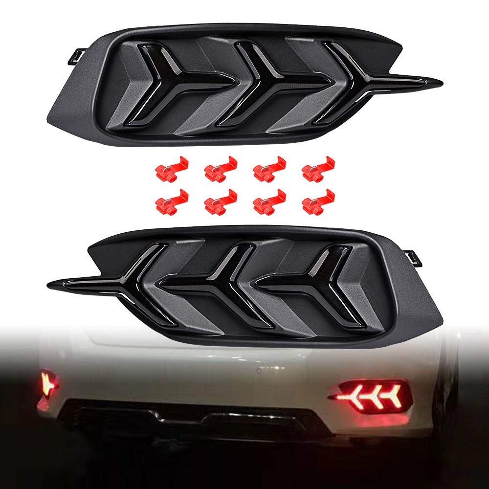 Smoked Lens Y LED Bumper Reflector Lamps Compatible With 2016-2021 Honda Civic LX EX Touring Sedan - Tail Brake & Rear Fog Lights