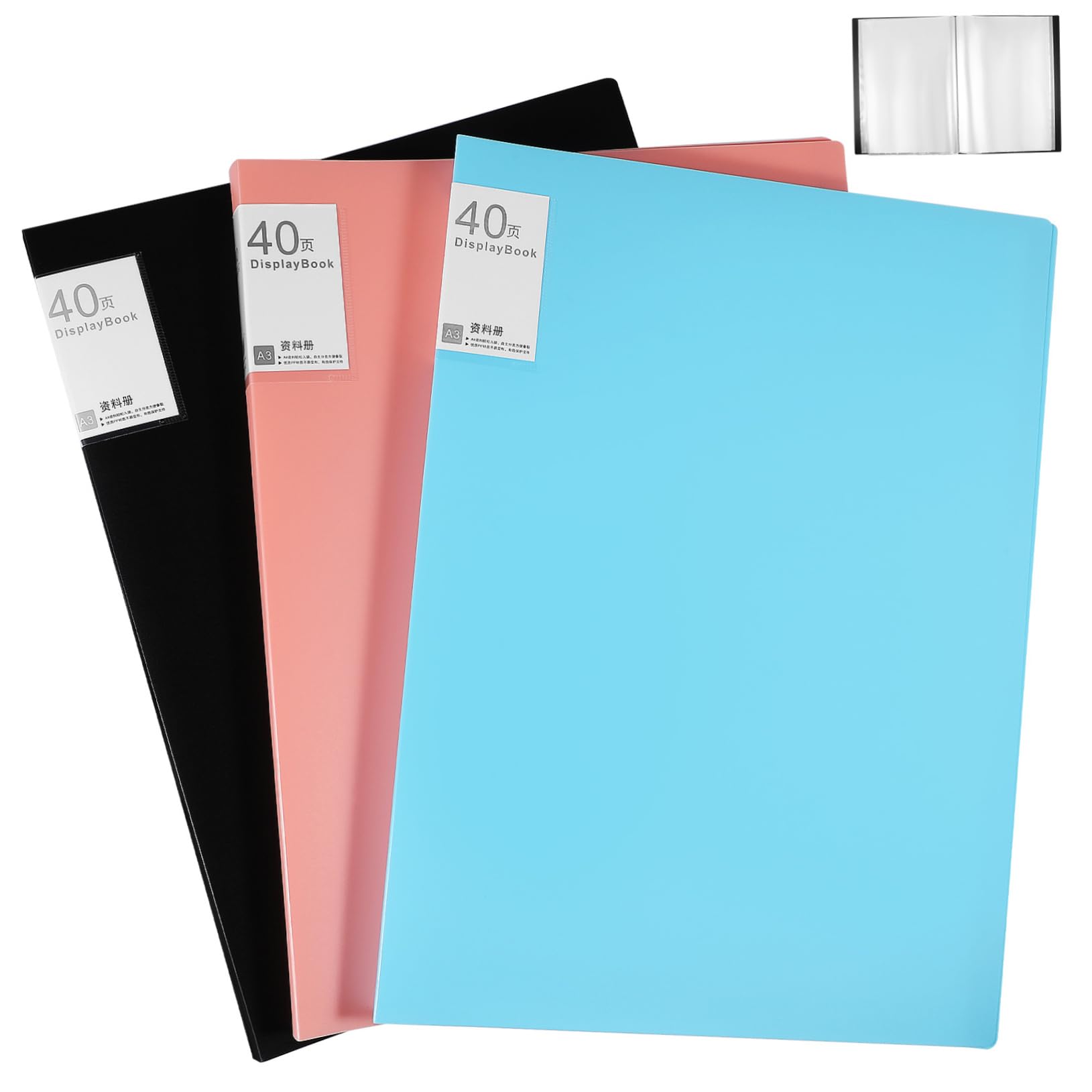 3pezzi Raccoglitore Portafoglio con Buste in Plastica Trasparente per Documenti Artistici e Libri con Scomparti per Scuola e Ufficio Organizer di Pagine