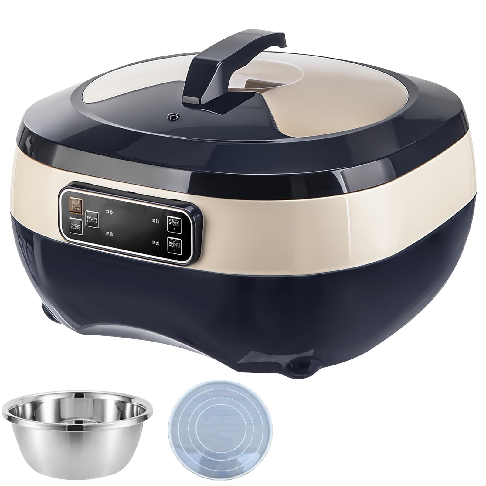 Fermentadora Eléctrica de Masa de 5/8 L con Pantalla LCD y Temporizador de 1 a 72 Horas, Recipiente Interior y Tapa de Acero Inoxidable, Máquina Automática de Fermentación para Pan, Pizza y Y Blue 8L