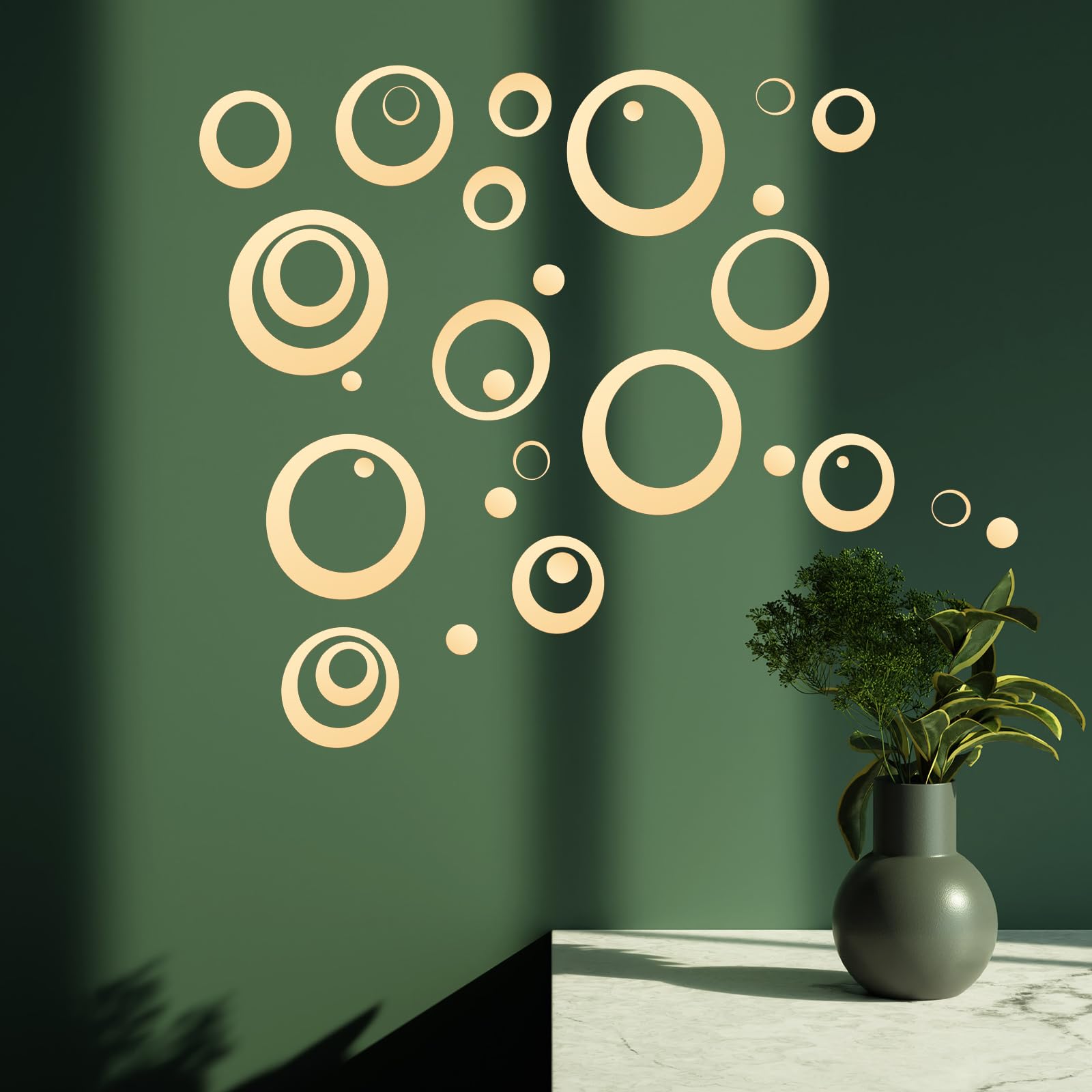 32 Pieces Removable Circle Wall Mirror Sticker Round Decal Acrylic Setting for Home Living Room Bedroom Decor, 1.5-13.5 cm (Gold)