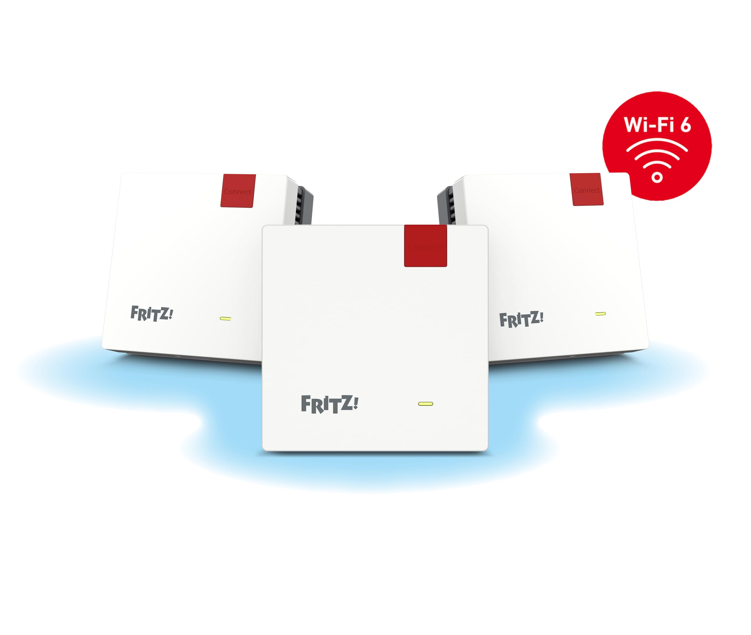 Fritz!Mesh Set 1600 3er-Set (3X Fritz!Repeater, ideal für Internetrouter oder Glasfasermodem (ONT), WLAN-Abdeckung für 5-7 Räume, Wi-Fi 6 mit bis zu 3.000 MBit/s, deutschsprachige Version)