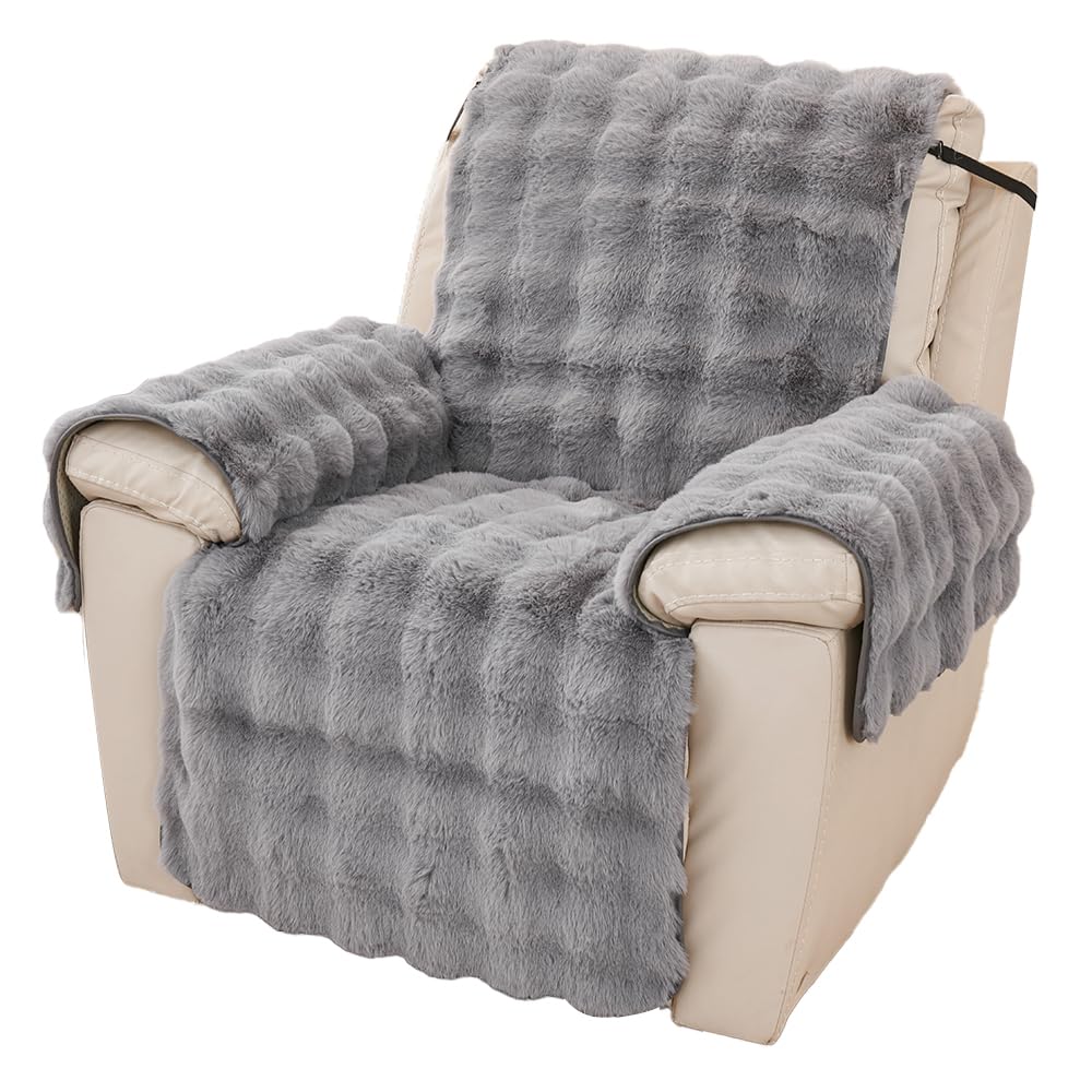 NUODWELL Thick Rabbit Plush Recliner Chair Cover, Super Soft Faux Fur Armchair Slipcover