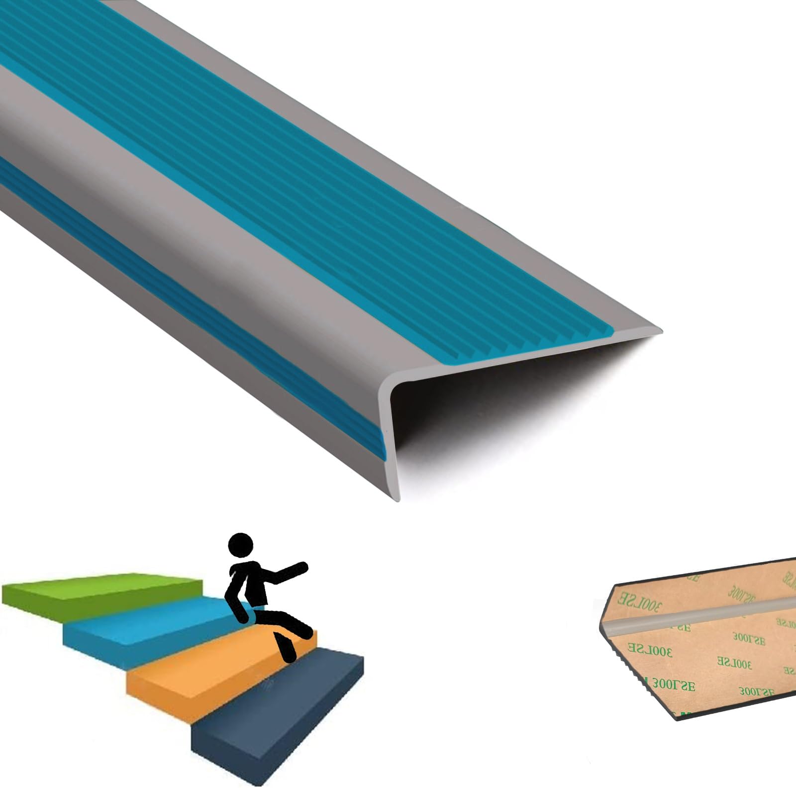 Borde de borde de escalera 5x2,5 cm, Perfil de borde de escalera de PVC Tira Antideslizante Tira Para Piscinas Interiores y Exteriores, Baldosas, Escaleras de Madera y Metal ( Color : Blauw , Size : 3