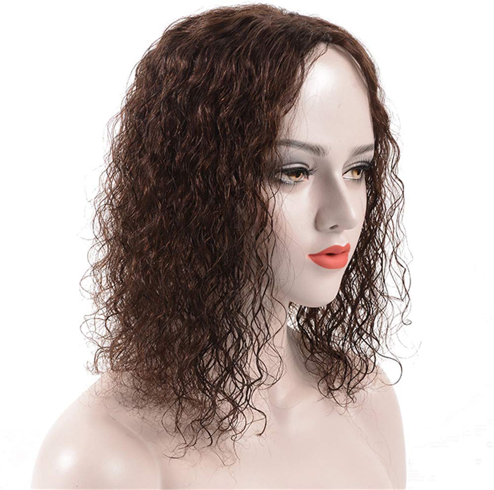 14" Curly Human Hair Toppers with Middle Part, Susanki 6"x6" Forehead Wiglet Hairpieces for Women with Thin Hair, Off Black