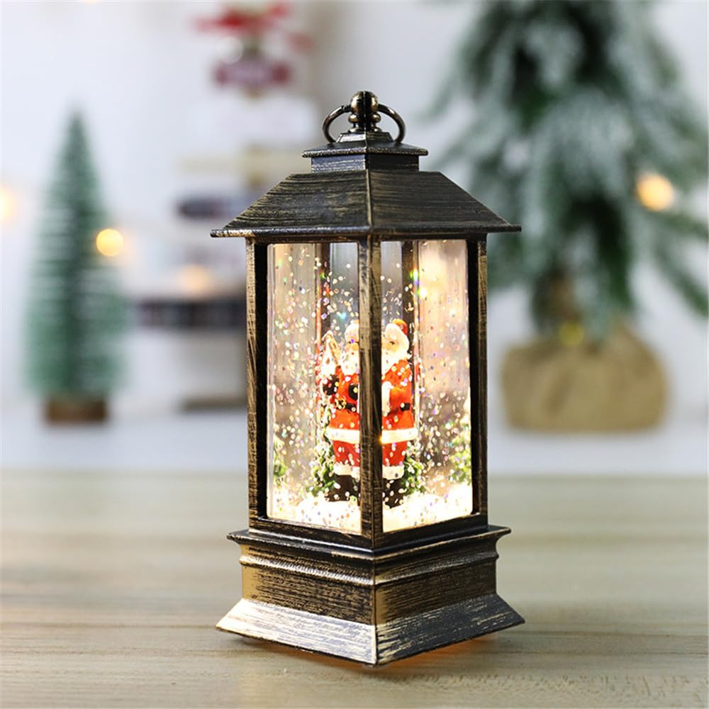 LED Electronic Snow Globe Lantern with Water Filled, Battery Operated, Glitter Christmas Lights for Party Decor
