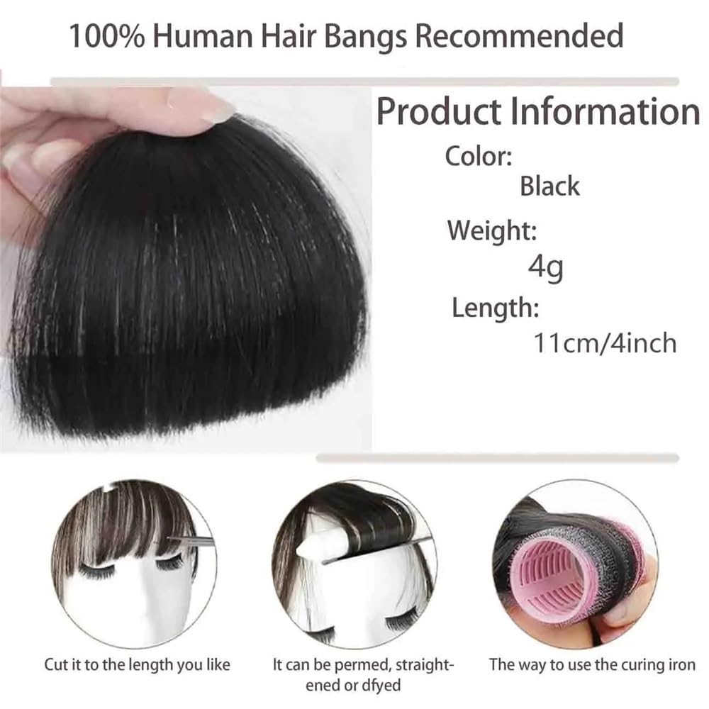 grzywka Clip-In Bangs Hairpiece dla kobiet 100% ludzkie proste włosy nakładki do codziennego noszenia dopinki do włosów(Dark Brown)
