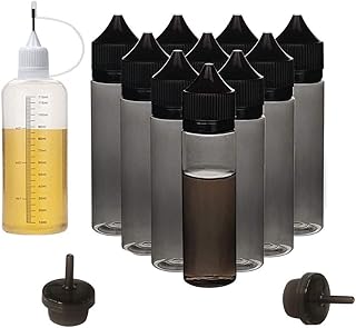 11pcs empty ejuice bottle vape bottle,10pcs 60ml PET Unicorn dropper bottle,1pcs 120ml Eliquid needle bottle with 10pcs Gift Sticker Labels Black-Transparent Empty bottle with black cap