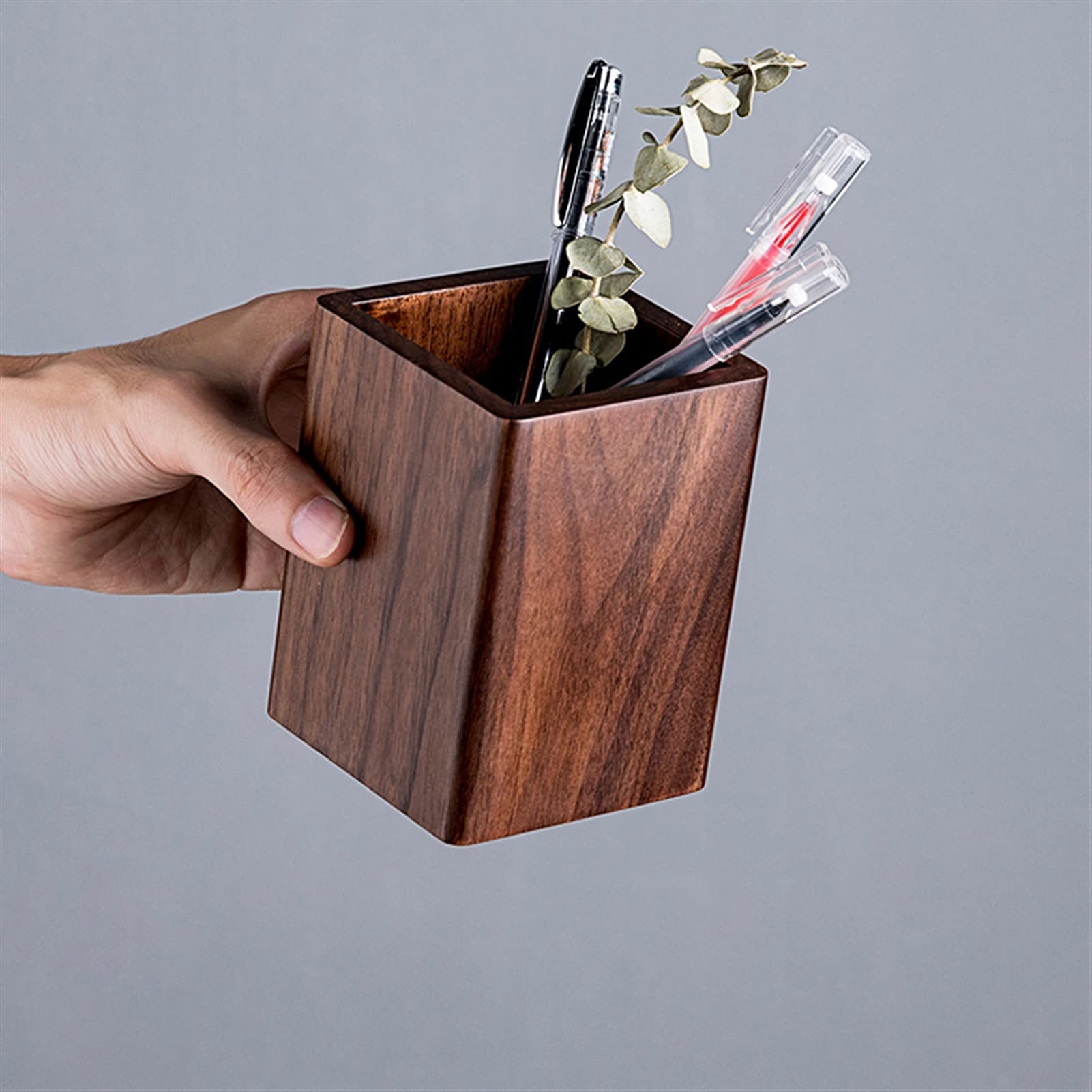 Stifthalter für den Schreibtisch, Schwarzer Walnuss-Stifthalter im chinesischen Stil, Bleistiftbecher, Make-up-Pinsel, Schreibtisch-Organizer