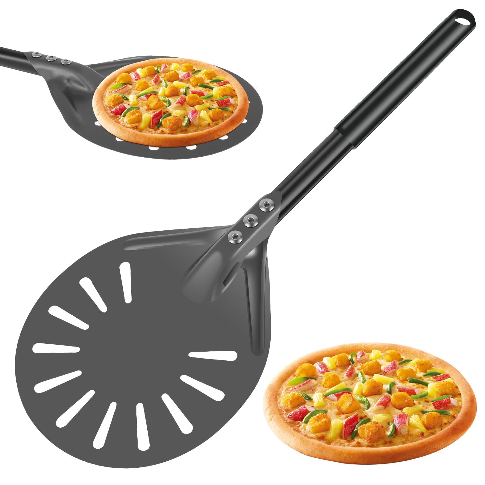 Abizarch Pizza Turning Peel with Long Handle Aluminum Pizza Peel Spinner Perforated Pizza Turner Spinner Non-Stick Pizza Paddle 15.7×5.9×8.46 Inch Scratch Resistant Pizza Peel Paddle for Home Oven