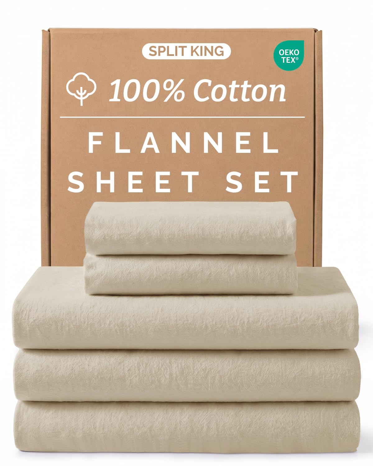 CGK Unlimited Cotton Flannel Split King Sheet Set Cream