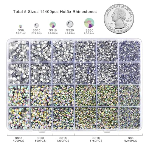 Image of Hotfix Rhinestones Kit,Clear AB and Crystal, Mixed 5 Sizes 14400pcs