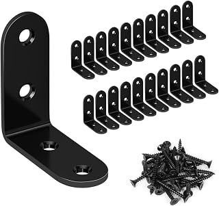 20PCS L Bracket Corner Bracket, L Brackets for Shelves, Black Small Right Angle Bracket, Metal Corner Brace for Wood Furniture Cabinet Chair with 80PCS Screws (1.57x1.57 in)