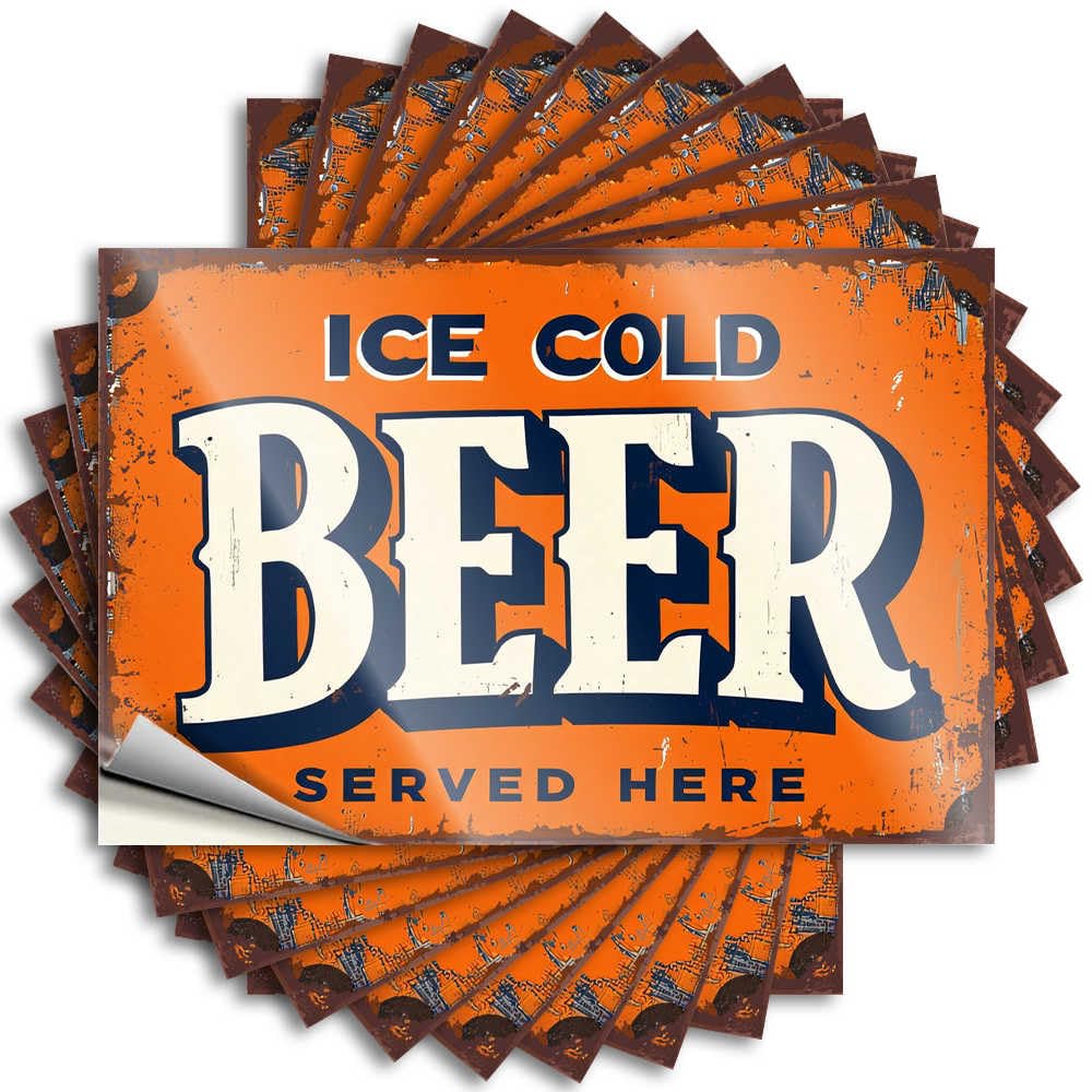 Fzfn Boys Colour Sticker Goods Waterproof Vinyl Sticker | Vintage Sign: Ice Cold Beer Served Here Books Window For Teacher Diy Projects(6X9cm)