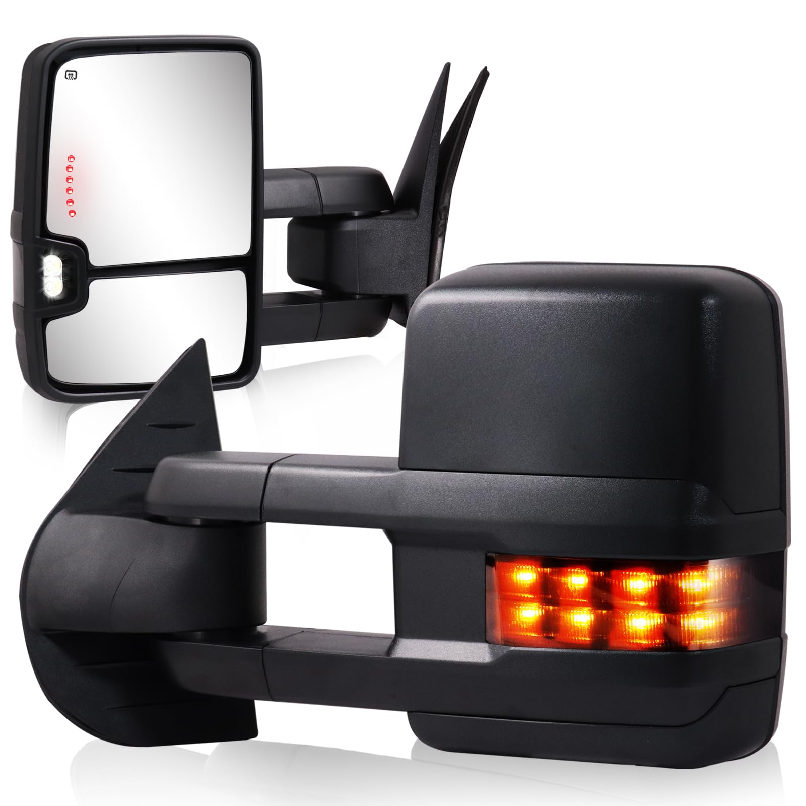 Towing Mirrors for 2007-2014 Chevy Silverado Avalanche Suburban Tahoe/GMC Sierra Yukon Side Mirror with Power Heated Turn Signal Light Backup Lamp Tow Mirrors Pair Set(Textured Black)