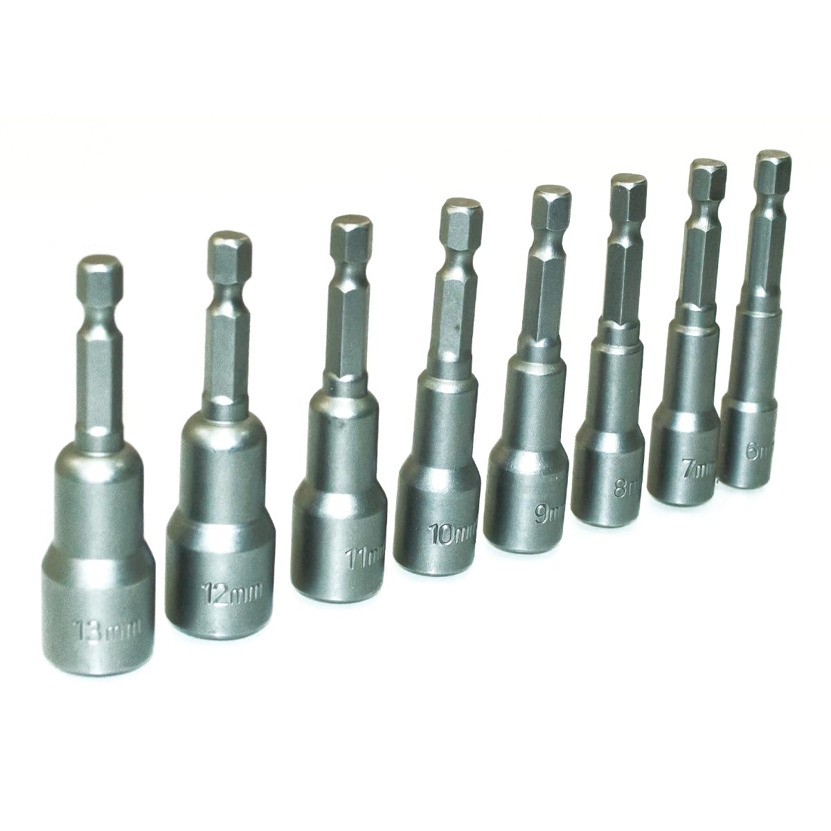 Amtech Silver I5725 Magnetic Hex Nut Driver Set, 8 Pieces, Metric, Quick Change ¼ Inch Shank, Bit Sizes: 6Mm-13Mm