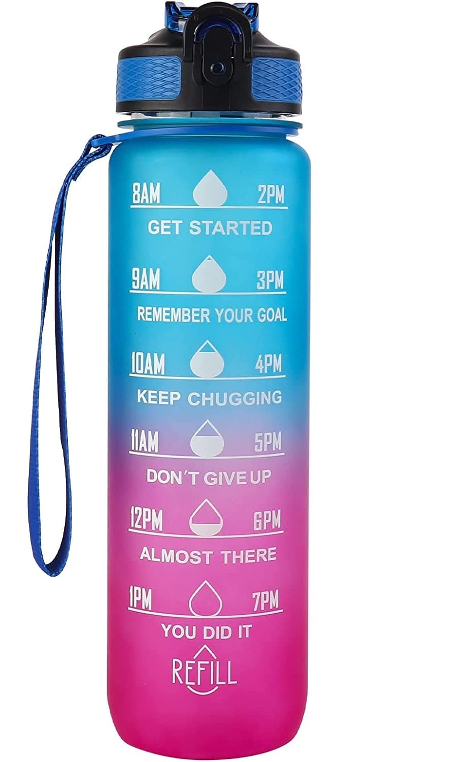 MKY Plastic Water Bottles 1 Litre Sipper Bottle For Adults Motivational Water Bottle Sipper With Straw & Time For Gym Office School Home Water Bottle For Kids (Blue)-image-49