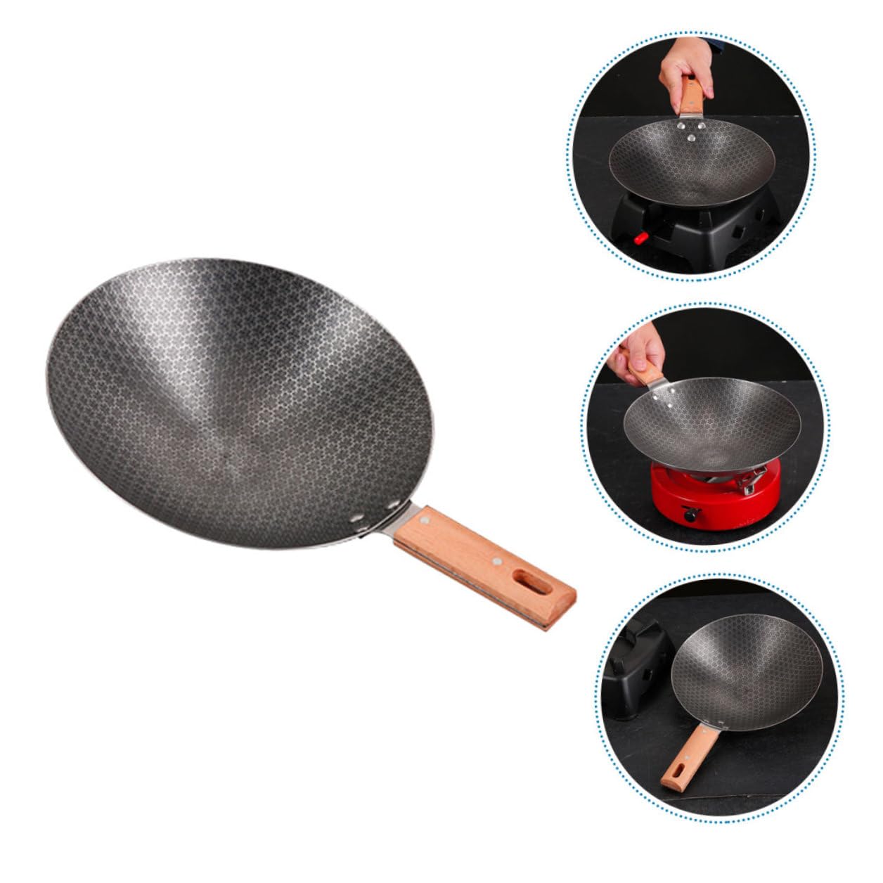 Wok in Ferro Piccola Padella Wok Giapponese Tradizionale Per Cucina Compatibile Fornelli Gas e Fiamme Libere Per Uso Domestico e Cottura Rapida