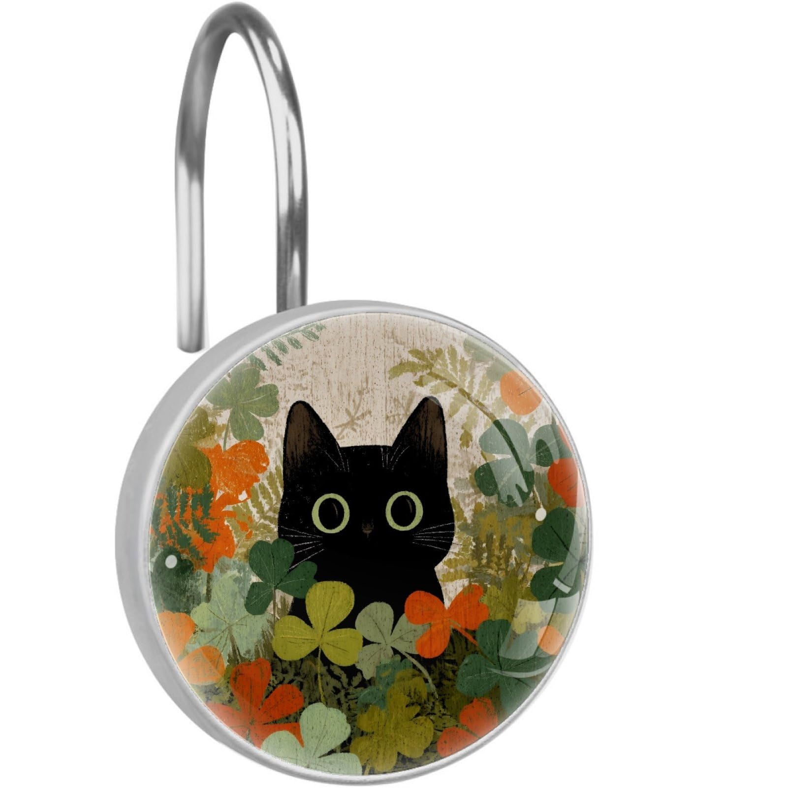 VAPOKF Shower Curtain Hooks, St. Patrick's Day Cat Rust Proof Decorative Shower Curtain Rings, Modern Farmhouse Designer Shower Curtain Hangers for Bathroom, 12Pcs