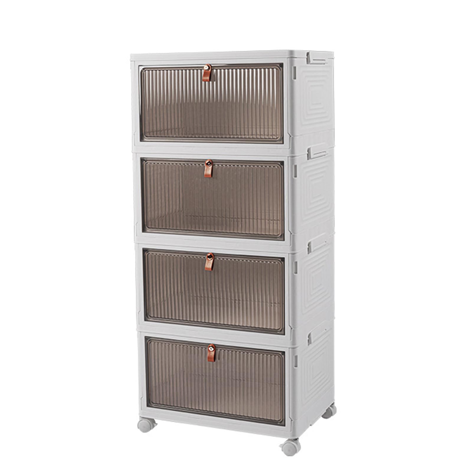 Collapsible Plastic Storage Bins with Lid, 23QT/25L Clear Closet Organizers and Storage, Stackable Storage Containers with Door and Wheels for Home Closet Kitchen Bathroom Trunk,4 PACK