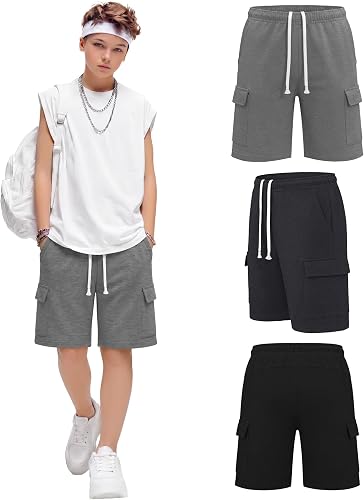 Langyiwee 3 Pack Boys Cargo Bermuda Shorts, 3-Color, 10-11 Years