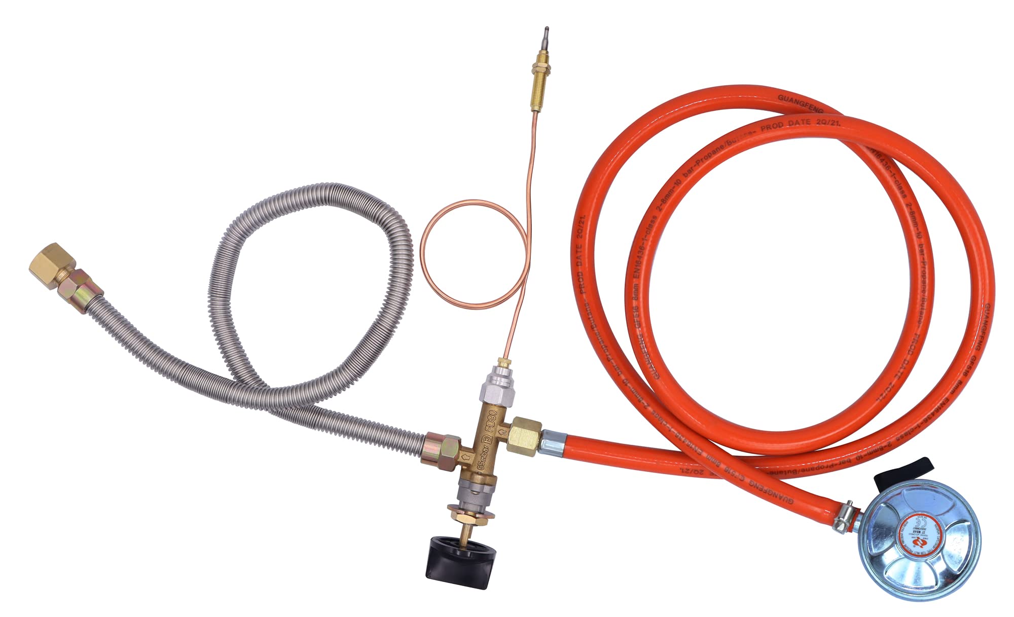 METER STAR Piezas Aprobadas por CE para Hoguera de Propano/Piezas de Chimenea Sistema de Válvula de Control de Gas Válvula Reguladora con Regulador de Flujo de Propano de Conexión Rápida de 27mm
