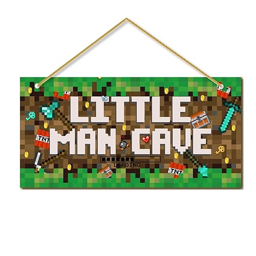 Little Man Cave, Boys Pixel Gaming Room Decor Wooden Door