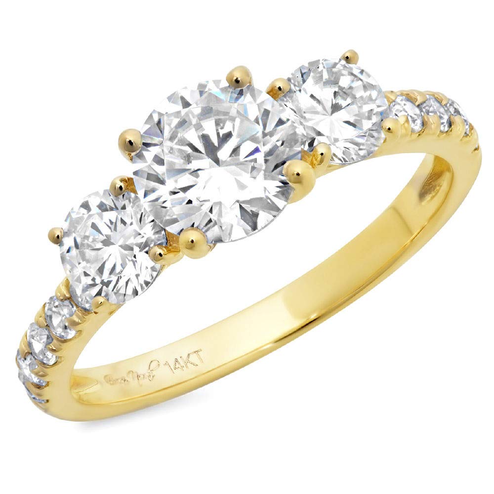 Clara Pucci1.80 CT Round Cut CZ Pave Three Stone Accent Solitaire Designer Band Ring 14K Yellow Gold