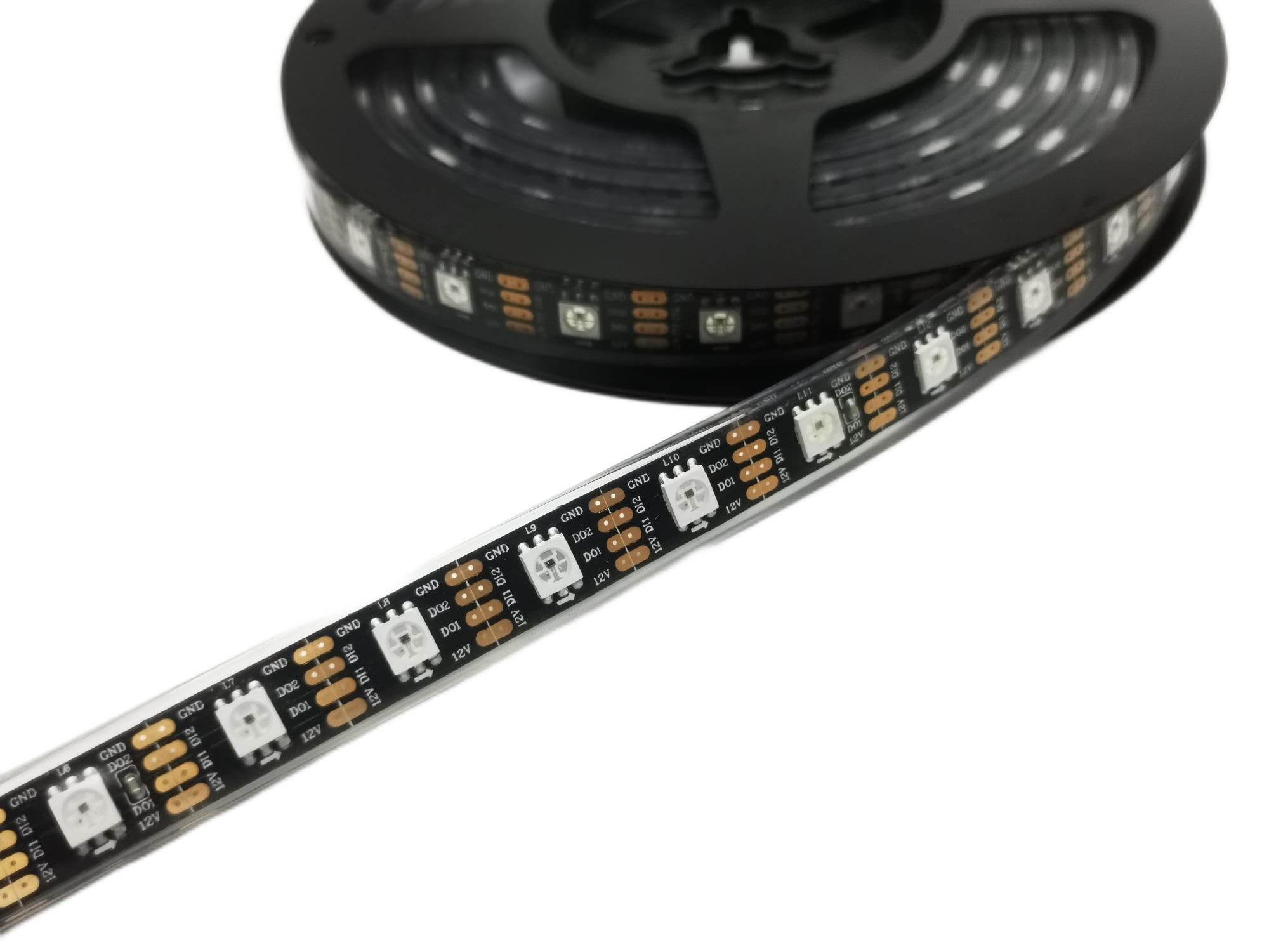 JIAANDA GS8208B/SK6813 led Pixels Strip (Upgraded WS2815) Individually Addressable RGB DC12V Input 60LED/Pixels/M LED Strip Signal Break-Point Continuous Transmission (Black PCB IP30, 16.4ft 300LEDs)
