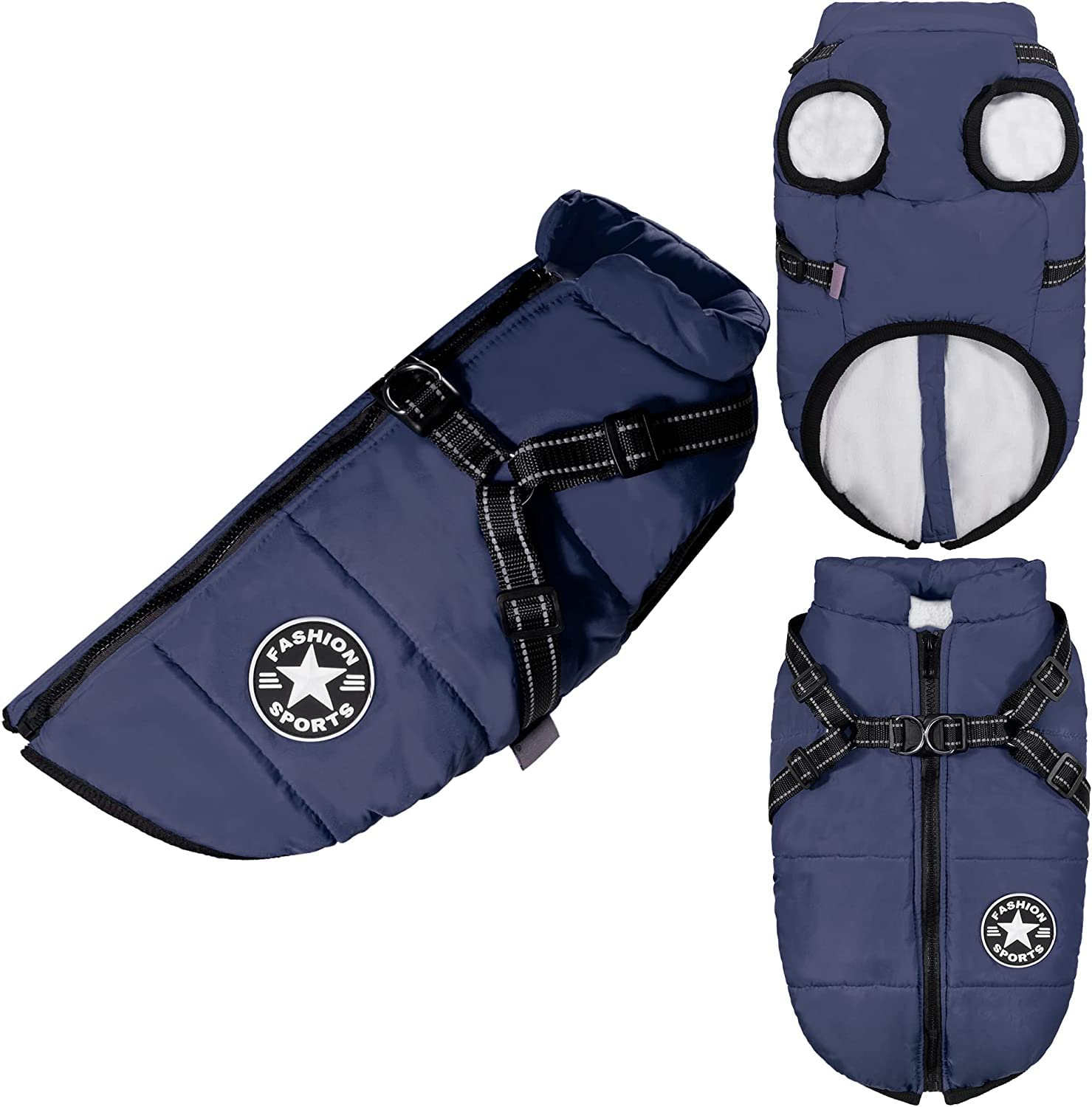 KUTKUT Medium Dog Winter Clothes Coat with Harness Waterproof Winter Jacket Warm Vest Dog Coat Warm Winter Dog Jacket Reflective Dog Apparel for Medium Dogs (Blue, 2XL+ Chest: 60cm) (B0BFFJGKJ2) Amazon Price History, Amazon Price Tracker