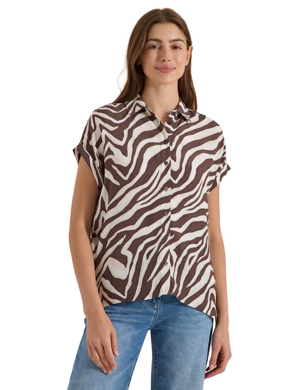 Cecil Women's 3412798 Short-Sleeved Shirt Blouse with Zebra Print (Pack of 1), Brown Cacao, L