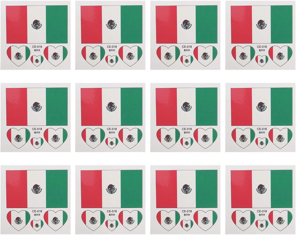 12pcs Countries Flags Temporary Tattoo Mexico Flag Tattoo Decals Waterproof Face Stickers for Games Sports International Competitions