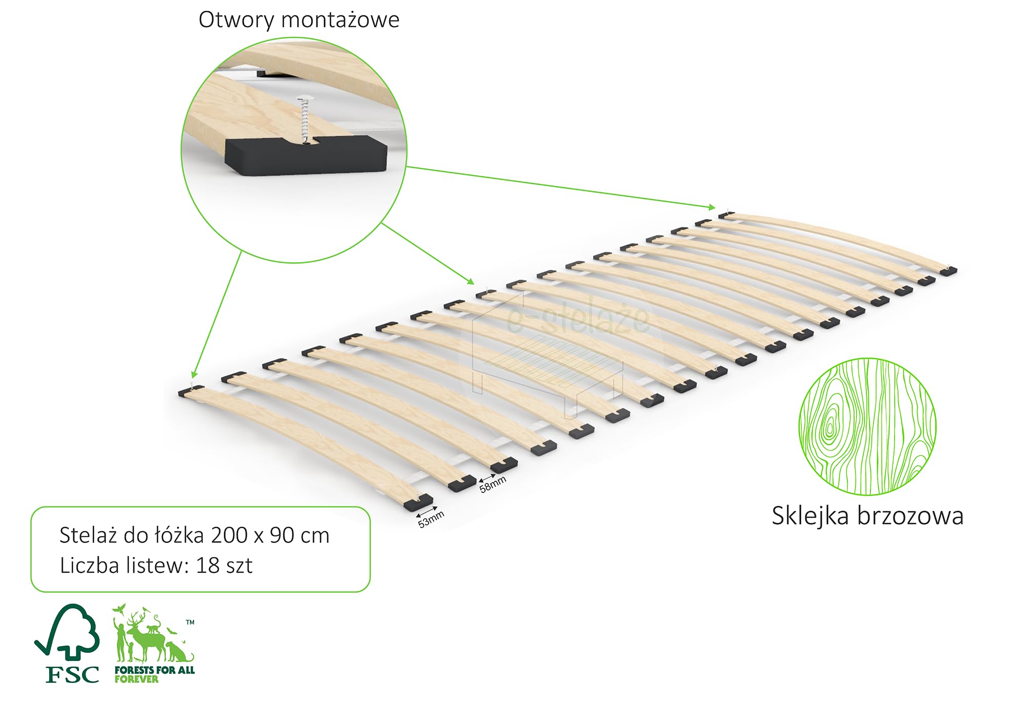 Stelaż wkład do łóżka pod materac, 90 x 200 cm, sprężynujący