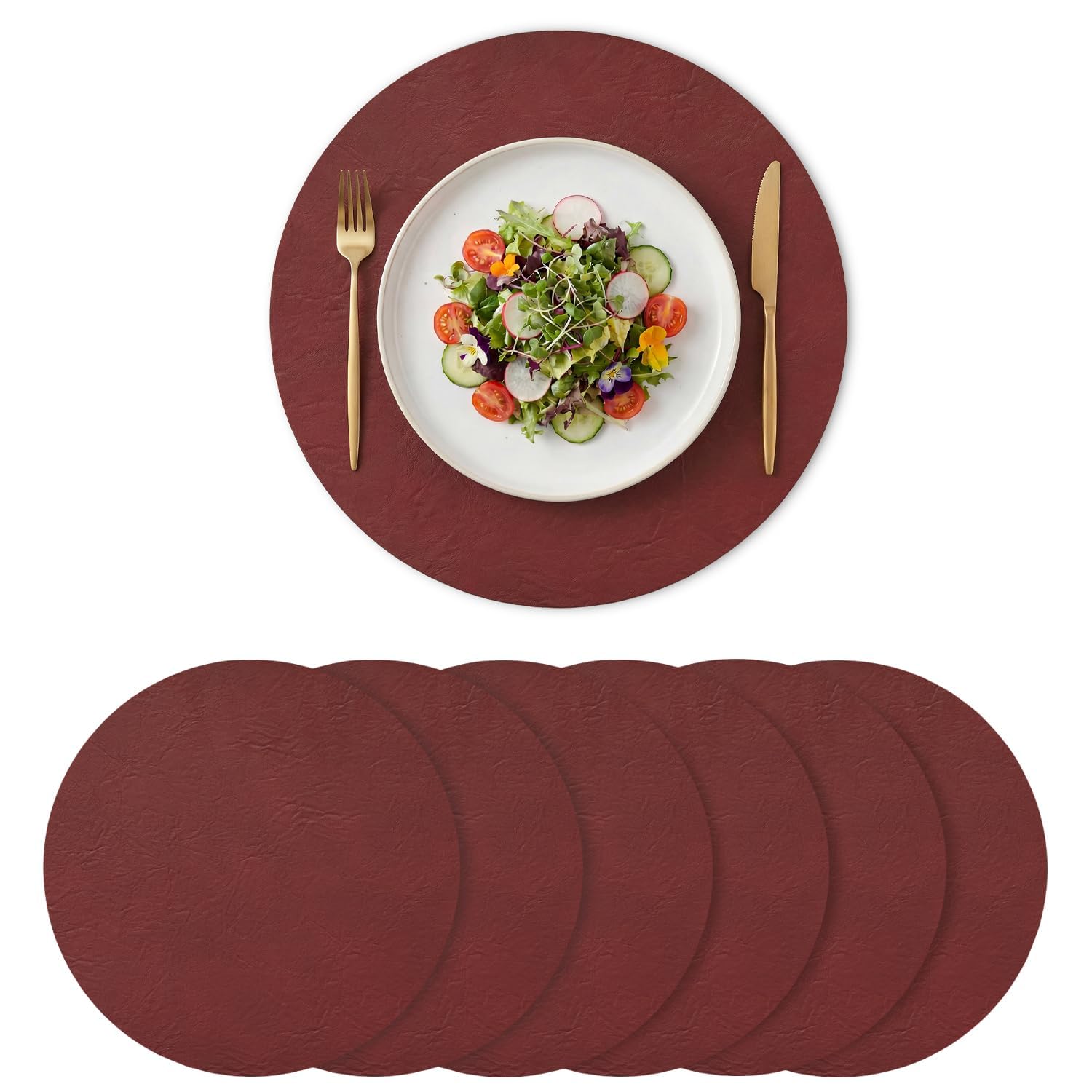 Artoid Mode Red Faux Leather Christmas Placemats Round 38cm Set of 6