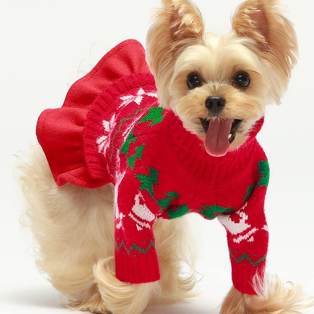 Buy Fitwarm Christmas Turtleneck Dog Sweater, Dog Clothes for Small Dogs Girl, Pet Winter Coat