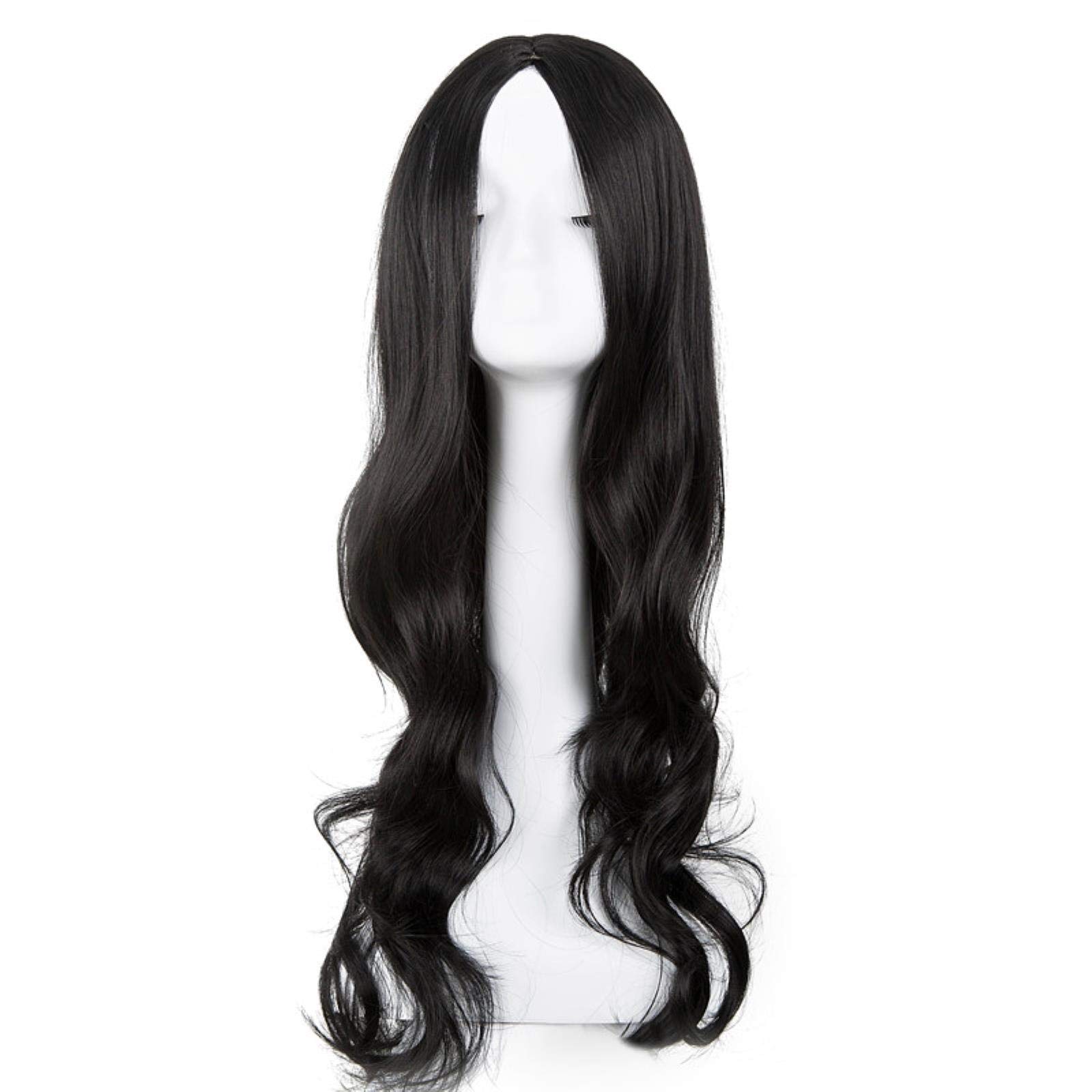 Schwarze Perücke, Fei-Show, synthetische, hitzebeständige Faser, langes, lockiges, mittleres Haar, Kostüm, Cosplay, Halloween, Karneval, Damen-Haarteil
