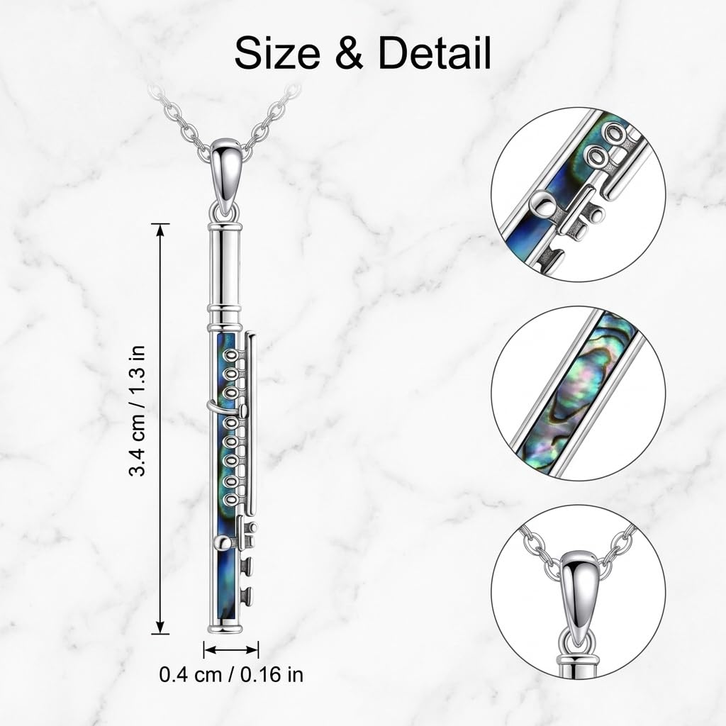 DAYLINLOVE Musik Kette 925er Sterling Silber Musiknote/Gitarrenplektrum/Flöte Anhänger Halskette Opal Abalone Muschel Musik Schmuck Geschenk für Damen Mädchen