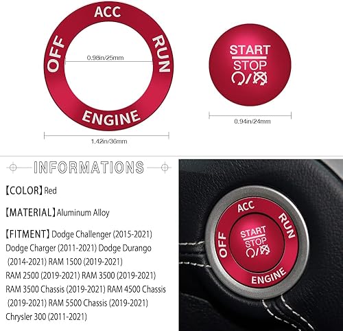 Miniatura 3 de 1797 Para Dodge Charger Accesorios Challenger Durango Chrysler 300 RAM 1500 2500 3500 4500 5500 Motor Push Start Button Cover Calcomanías Adhesivos