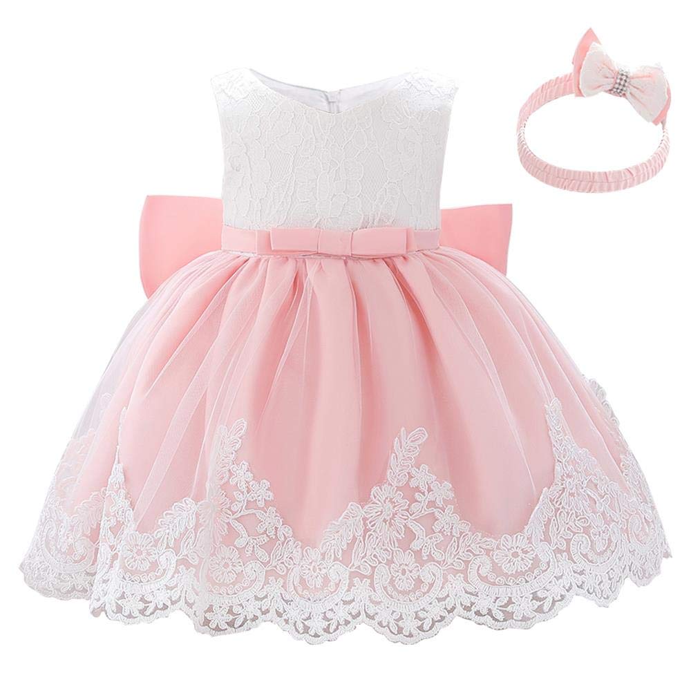 Lito Angels Vestidos Elegante Bebe Niña en Flor de Encaje Bordado y Tul, con Diadema de Lazo, para Boda Fiesta Ceremonia, Talla 3-24 Meses 426