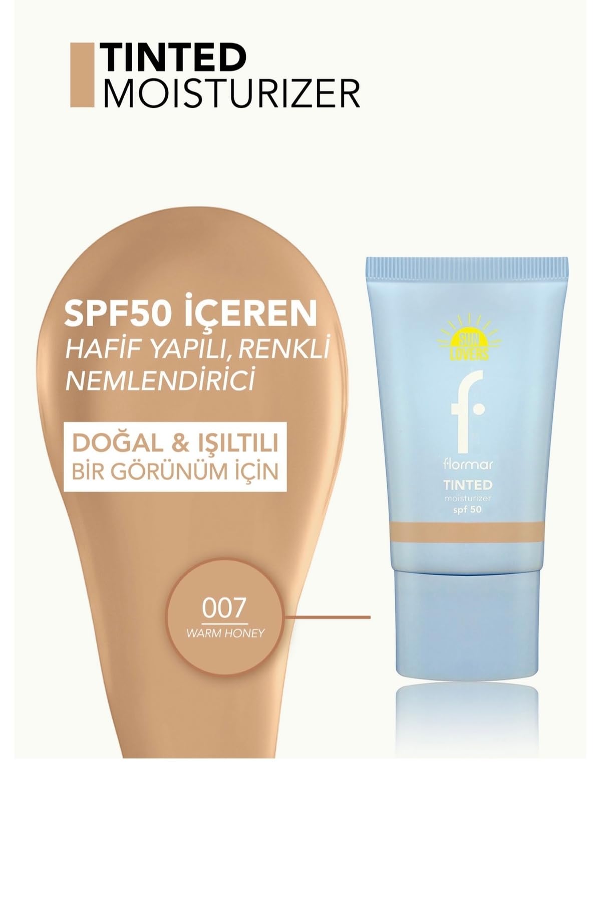 Flormar Sun Lovers Nemlendirici Etkili & Doğal Bitişli Renkli Güneş Koruyucu Spf50-007 Warm Honey
