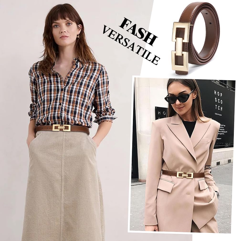 Glamorstar Women Skinny Belts Thin PU Leather Waist Belt with Gold Buckle - Image 2