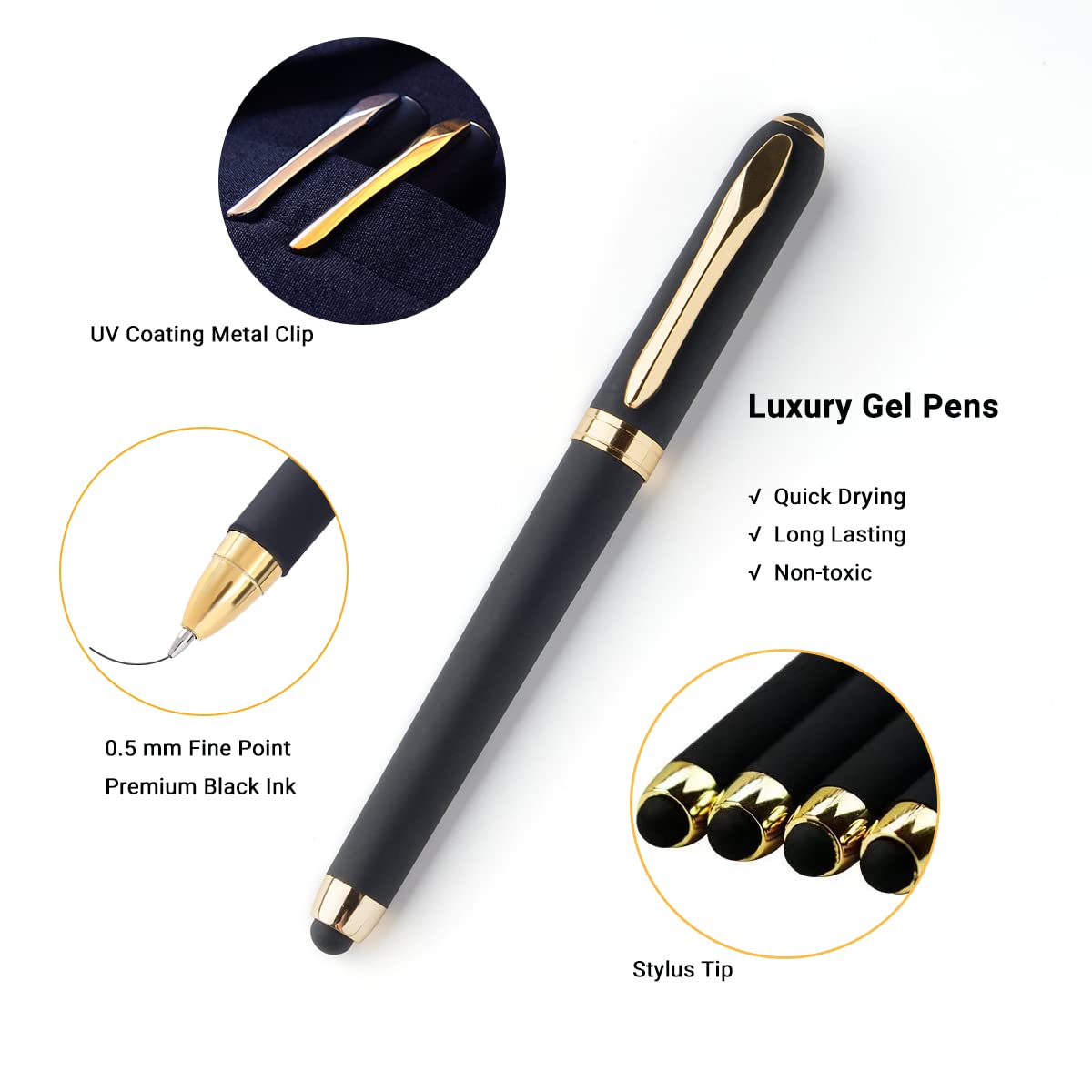 Bolígrafo con punta de lápiz capacitivo, P-223B, bolígrafos de gel de punta fina [0,5 mm], tinta negra, bolígrafos de diseño mate, bolígrafos de papelería para suministros escolares de oficina