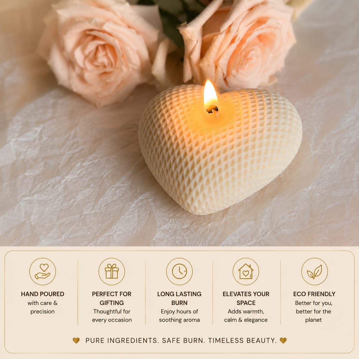 Writtini Heart-Shaped Scented Candles Set of 4 | 12 Hours Burn Smokless | 24g Each, Vanilla & Rose Fragrance, White Grid Texture, Romantic Aromatherapy Candles for Decor, Gifting, Romantic Nights 1