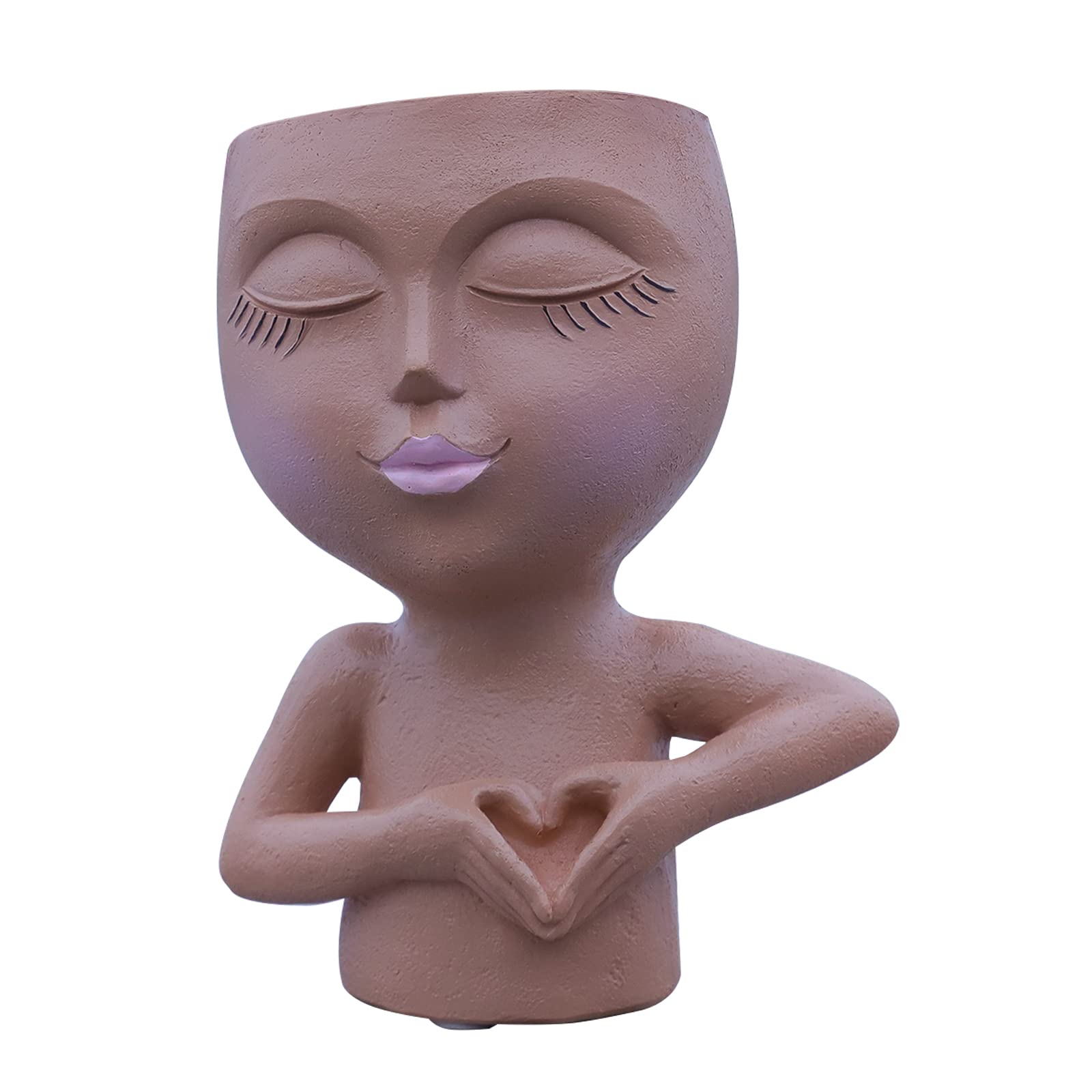 Pcscevcr Human Face Flower Pot, Cute Resin Head Planter with Drainage, Ladies Face Flowerpot Small Succulent Planter, for Home Garden Decor (Brown)