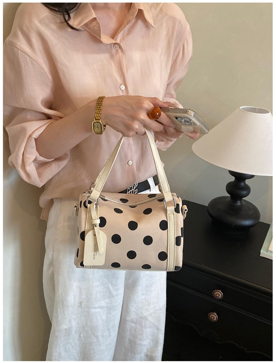 Bolsos y bolsos de hombro para mujer, diseño de lunares, estilo Boston