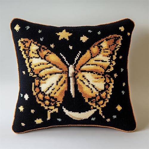 WallustrioaW kit de cojín de gancho de pestillo,luna estrellas mariposa,it De Funda De Almohada,Cojines De Ganchillo Para,Adultos Y Principiantes,Decoración Del Hogar,43x43cm