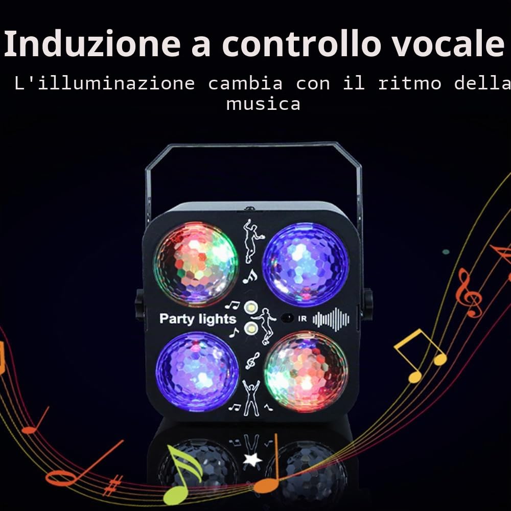 Luci Discoteca, Luce DJ a Ritmo di Musica con Palla da Discoteca Rotante, Portatile Luce del Partito, RGB Party Lampada Strobo per Feste Esterno e Interno, Natale, Halloween, Bar, Club, Karaoke