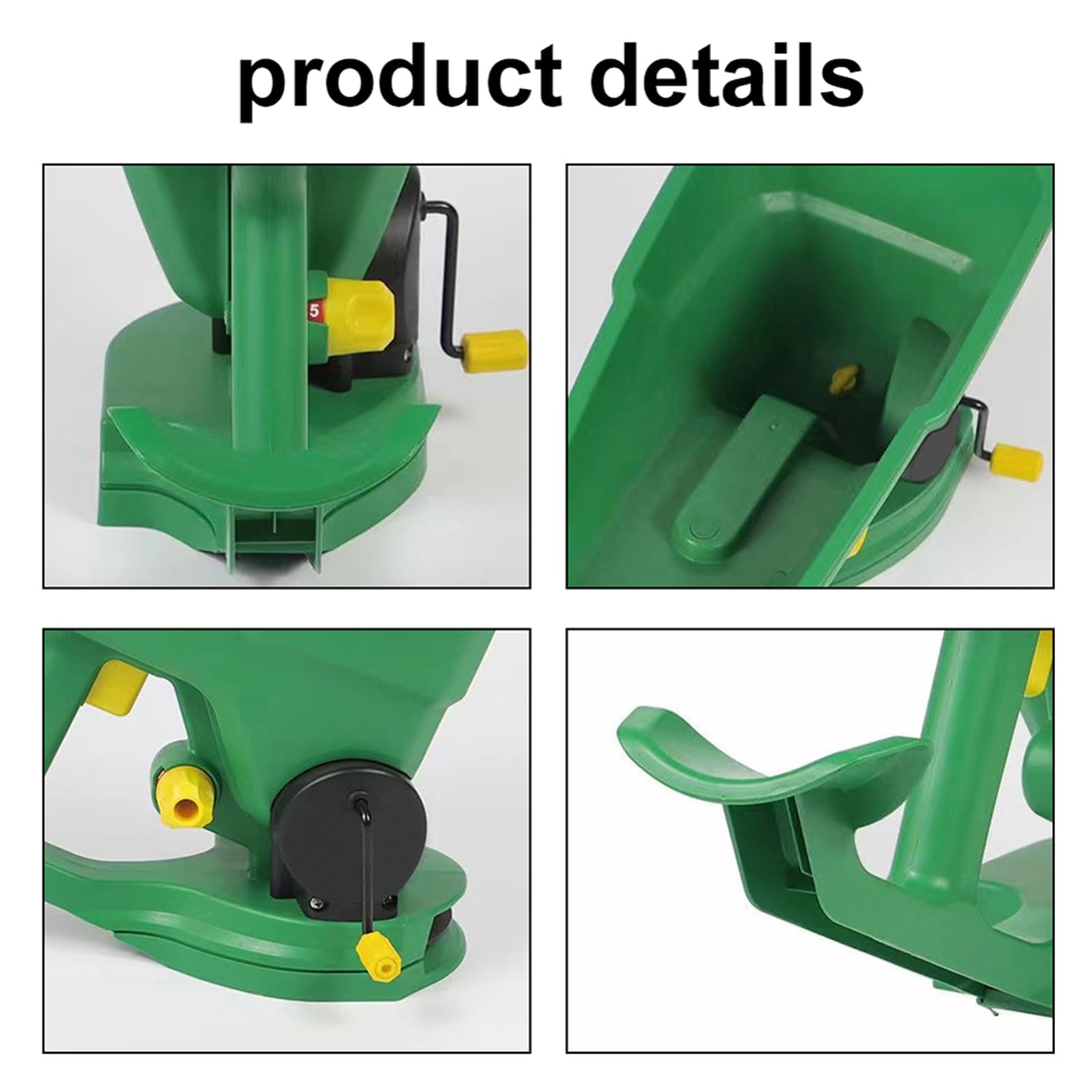 Esparcidor de semillas de mano, sembradora manual de 1,5 L con manivela, válvula ajustable de 5 niveles, ligero y portátil para césped, jardín, fertilizante y derretimiento de nieve