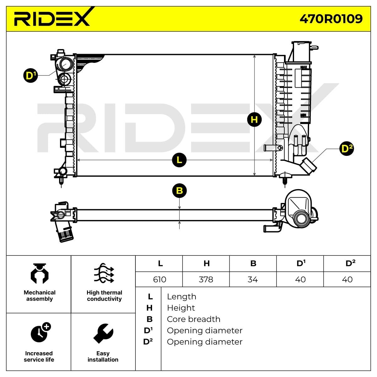 RIDEX 470R0109 Radiador refrigeración del motor Compatible con PEUGEOT 306 Fastback 7A, 7C, N3, N5