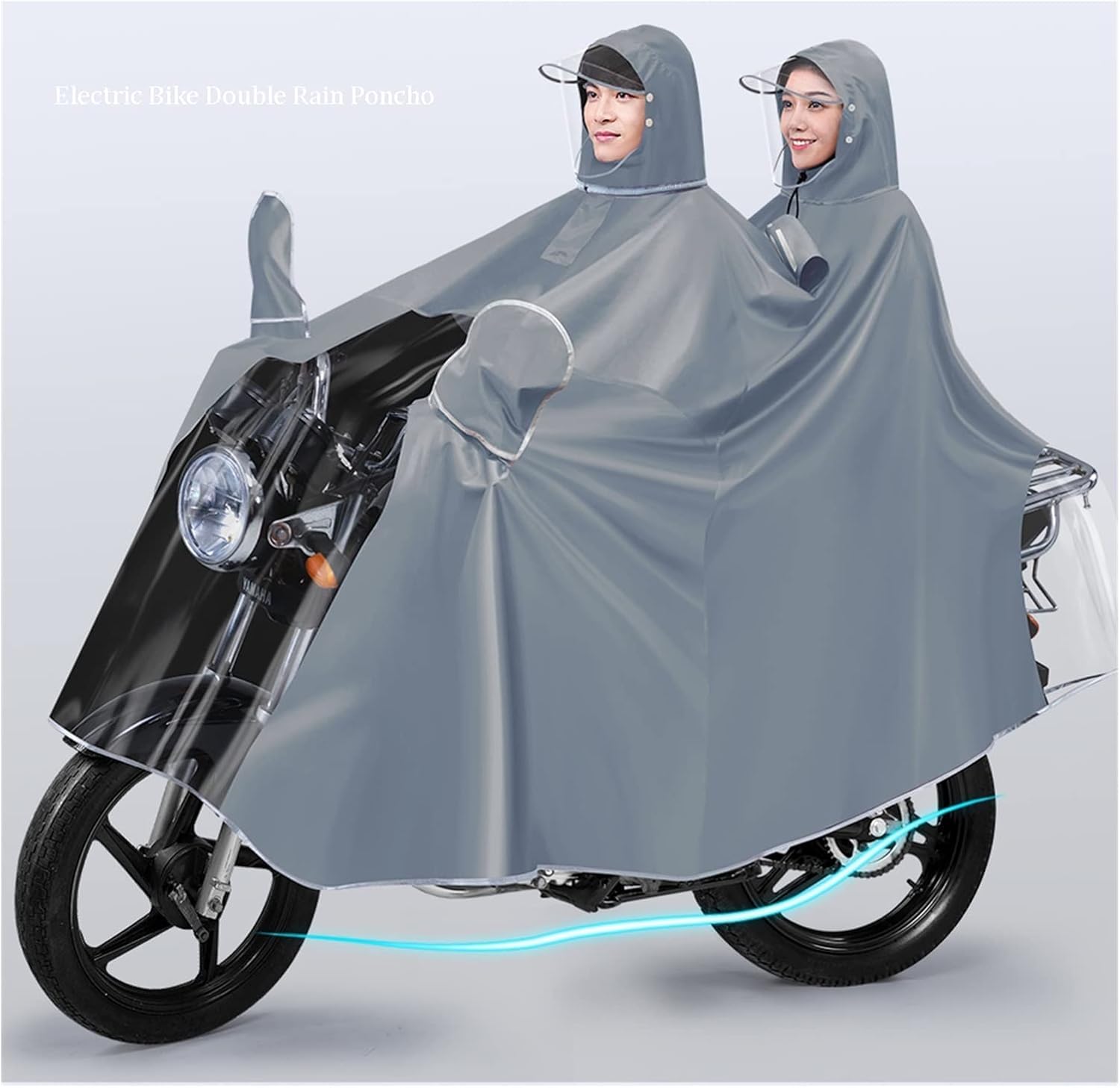 Dwuosobowe Ponczo Jeździeckie, Wodoodporny Płaszcz Przeciwdeszczowy Z Kapturem Na Rower, Wiatroszczelna Peleryna Przeciwdeszczowa Unisex, Na Rower, Ebike, Motocykl, Pokrowiec Na, Black, 5XL
